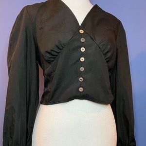 Black Flamant Rose Blouse With Decorative Buttons